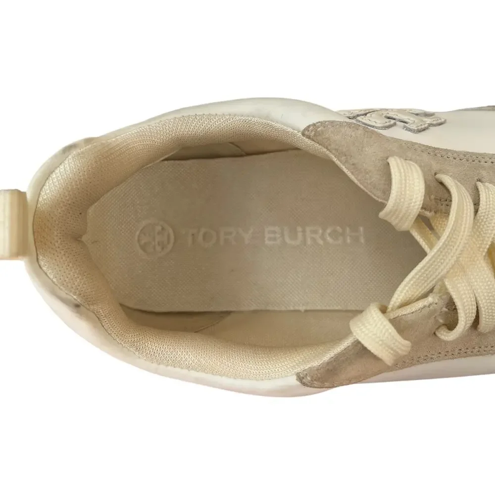 Tory Burch T Monogram Good Luck Trainer Sneakers Hazel Ivory Beige Women's 11